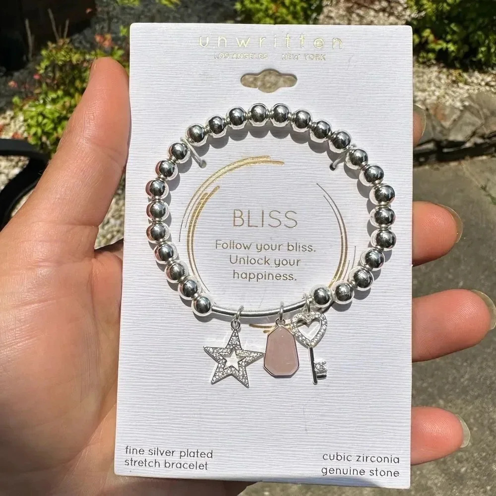 Heart Key&Rose Quartz Charm Bracelet - Picture 1 of 4